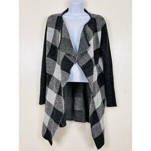 Sacred Threads Black OS Buffalo Plaid Open Draped Knit Cardigan Scandi Nordic